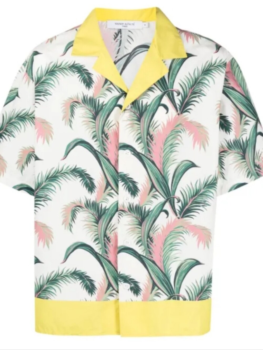 Maison Kitsune Botanical Print Short Sleeve Shirt Size Small In White
